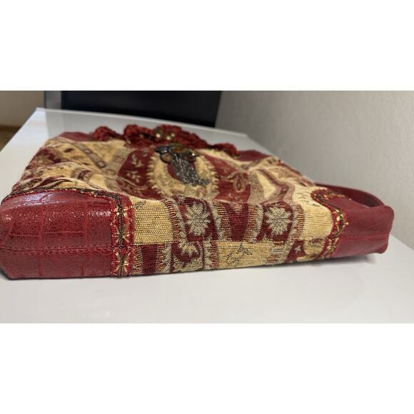 Vintage Sharif Purse Shoulder Bag Boho Retro Tapestry Leather Bead Tassel Bling - Picture 15 of 15